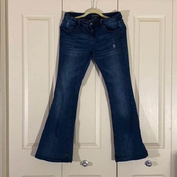 Grace in LA Denim - Distressed low/mid rise bootcut jeans